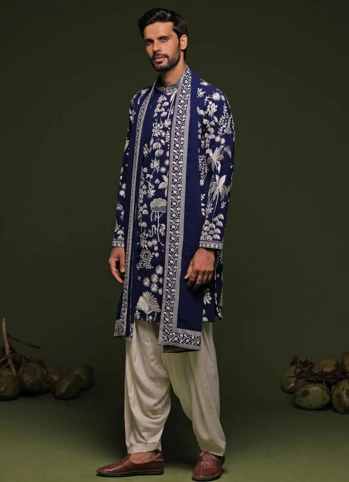 Navy Blue Embroidered Kurta Patiala Pant Set Kalpraag - Fabilicious Fashion
