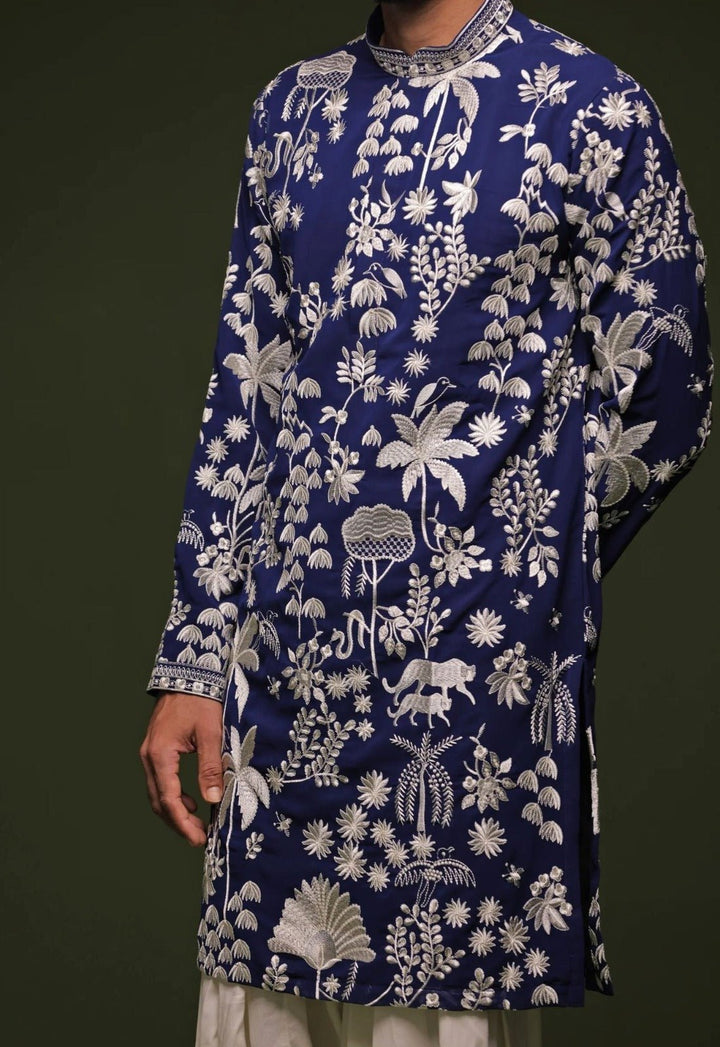 Navy Blue Embroidered Kurta Patiala Pant Set Kalpraag - Fabilicious Fashion
