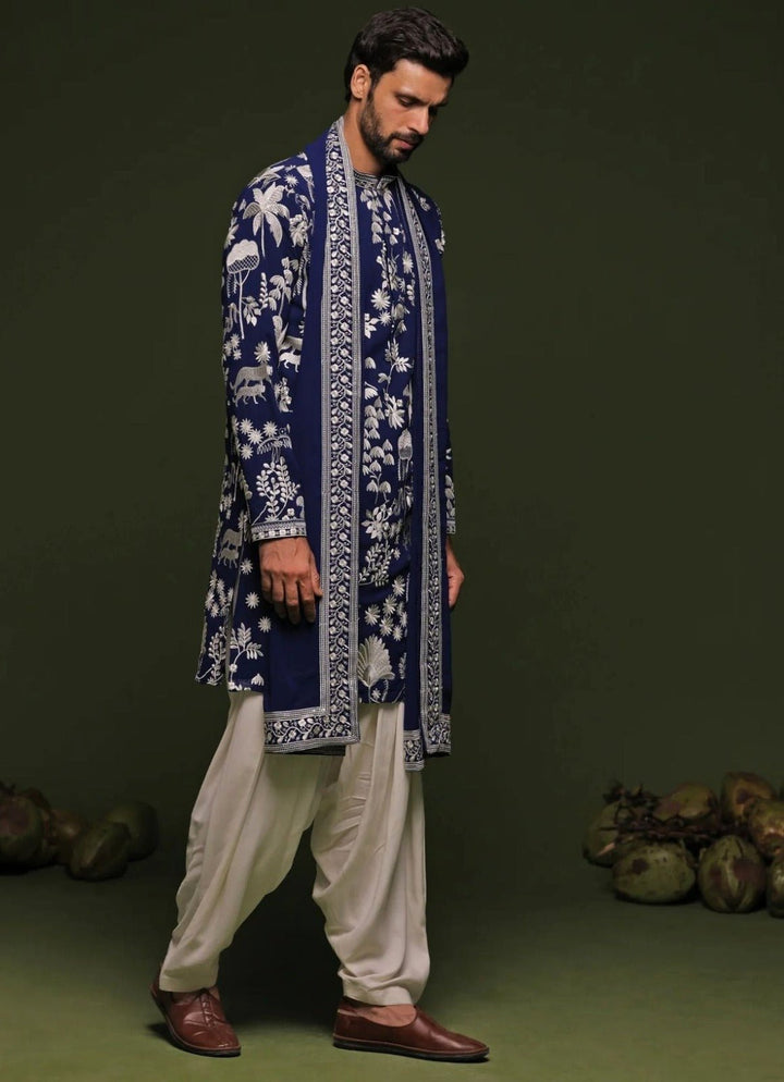 Navy Blue Embroidered Kurta Patiala Pant Set Kalpraag - Fabilicious Fashion