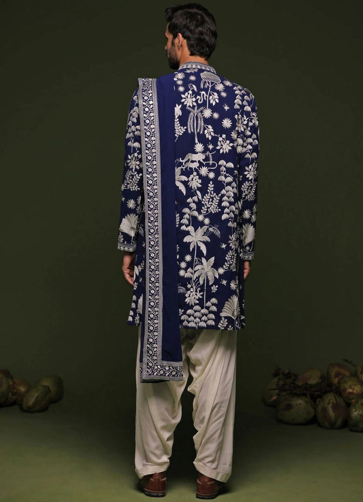 Navy Blue Embroidered Kurta Patiala Pant Set Kalpraag - Fabilicious Fashion