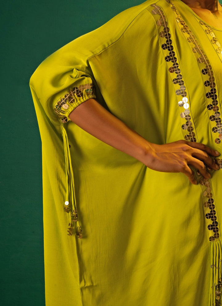 Neon Green Anti Fit Satin Tunic Co - Ord Set Prahnaaya - Fabilicious Fashion