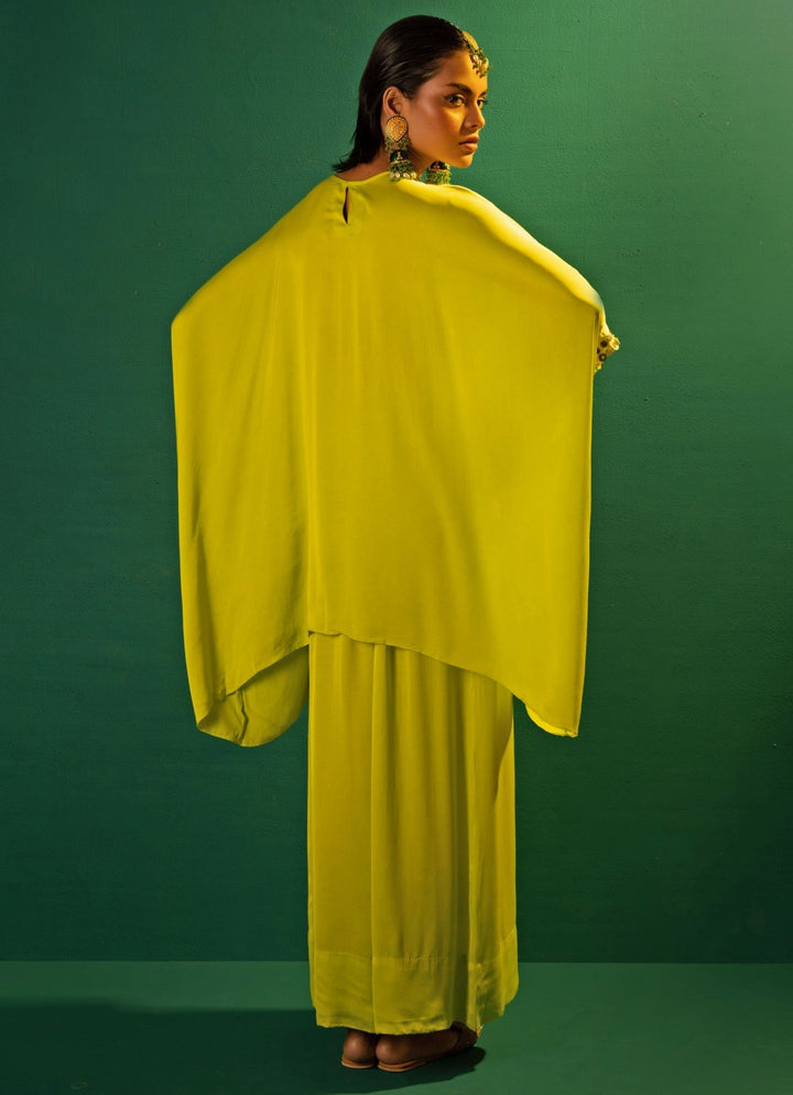 Neon Green Anti Fit Satin Tunic Co - Ord Set Prahnaaya - Fabilicious Fashion