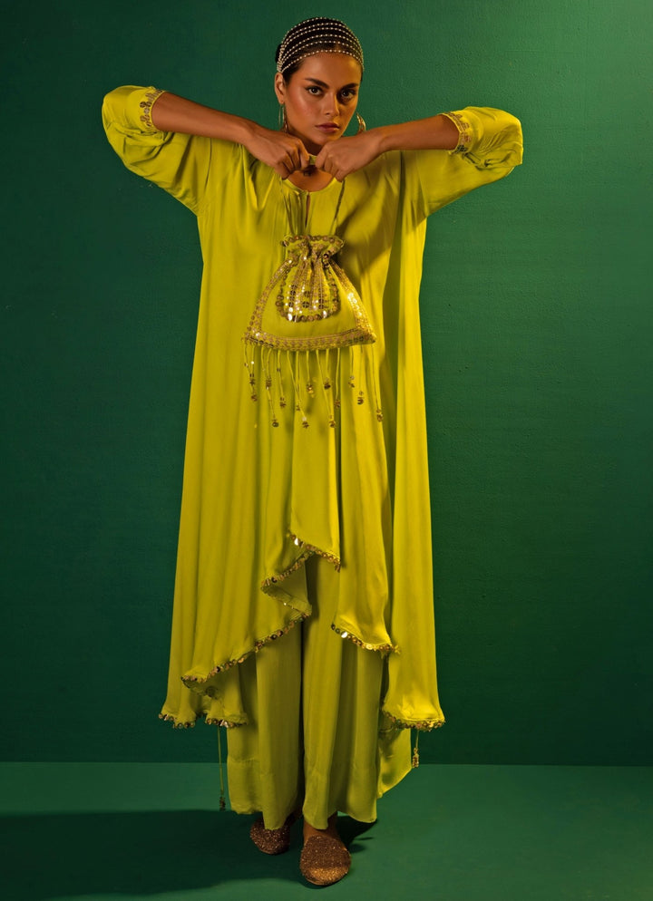 Neon Green Embroidered And Handcrafted Potli Prahnaaya - Fabilicious Fashion