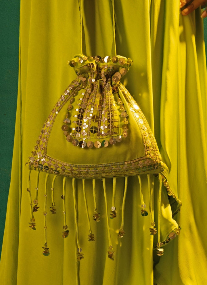 Neon Green Embroidered And Handcrafted Potli Prahnaaya - Fabilicious Fashion