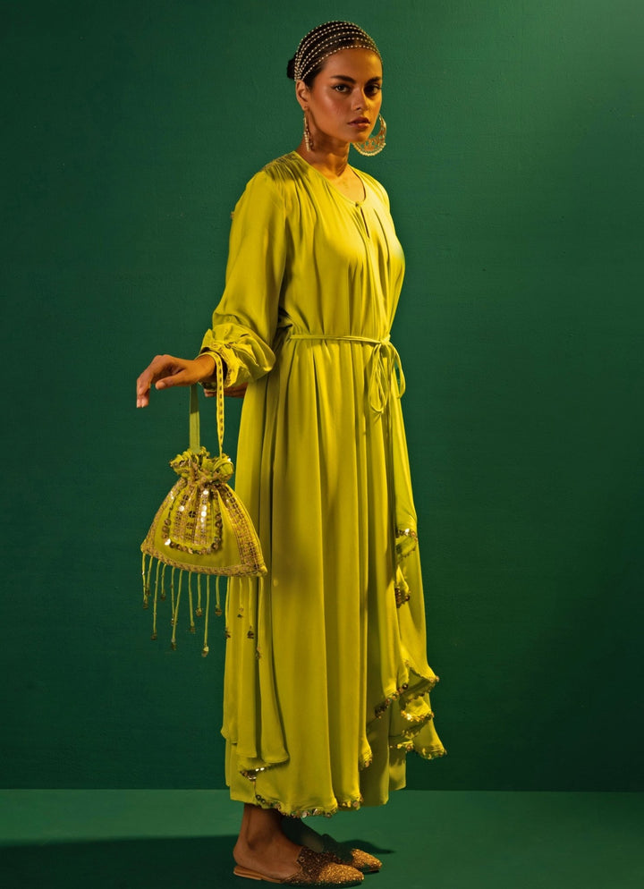 Neon Green Embroidered And Handcrafted Potli Prahnaaya - Fabilicious Fashion