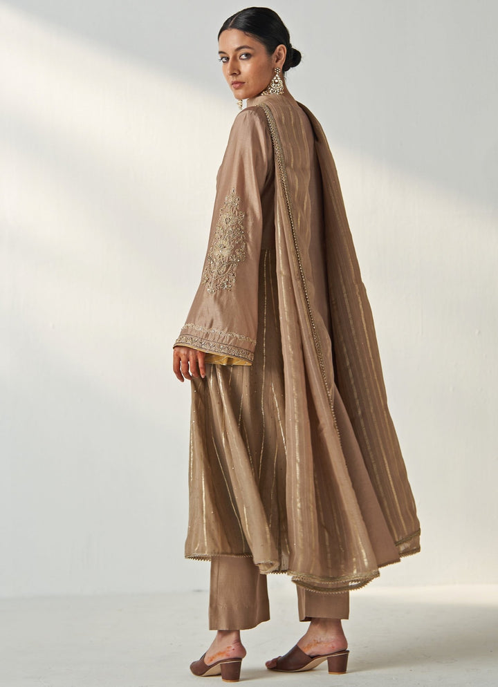 Nude Gold Embroidered Chanderi Anarkali Pant Set Studio Bagechaa - Fabilicious Fashion