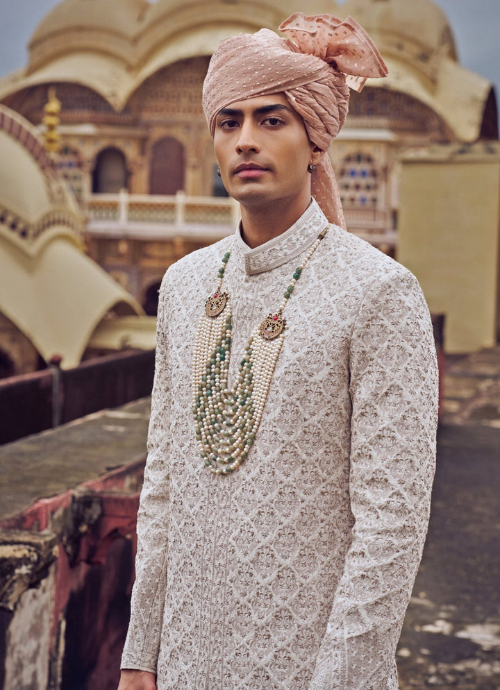 Nude Gold Embroidered Silk Sherwani Set Nitika Gujral - Men - Fabilicious Fashion