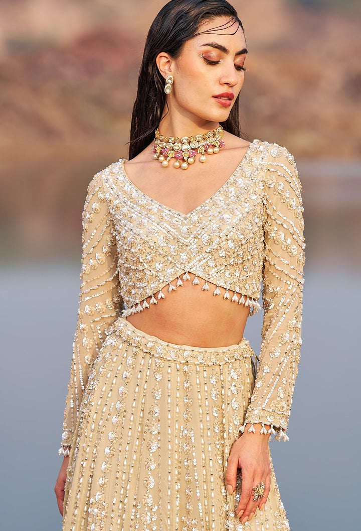 Nude Gold Sequinned Lehenga Set Nidhika Shekhar - Fabilicious Fashion