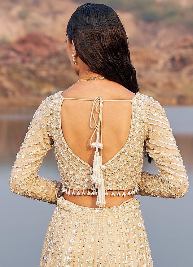 Nude Gold Sequinned Lehenga Set Nidhika Shekhar - Fabilicious Fashion