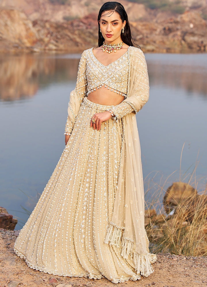 Nude Gold Sequinned Lehenga Set Nidhika Shekhar - Fabilicious Fashion