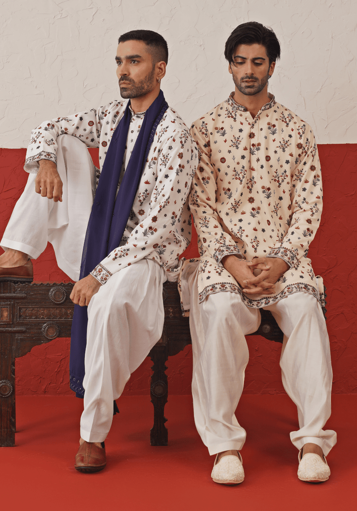 Off White Multi - Color Sequinned Kurta Set With Dupatta Kalpraag - Fabilicious Fashion