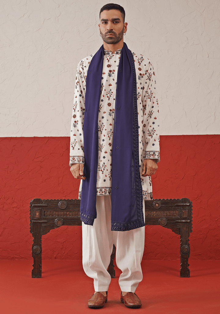 Off White Multi - Color Sequinned Kurta Set With Dupatta Kalpraag - Fabilicious Fashion