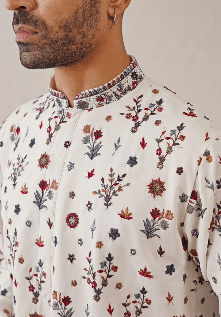 Off White Multi - Color Sequinned Kurta Set With Dupatta Kalpraag - Fabilicious Fashion