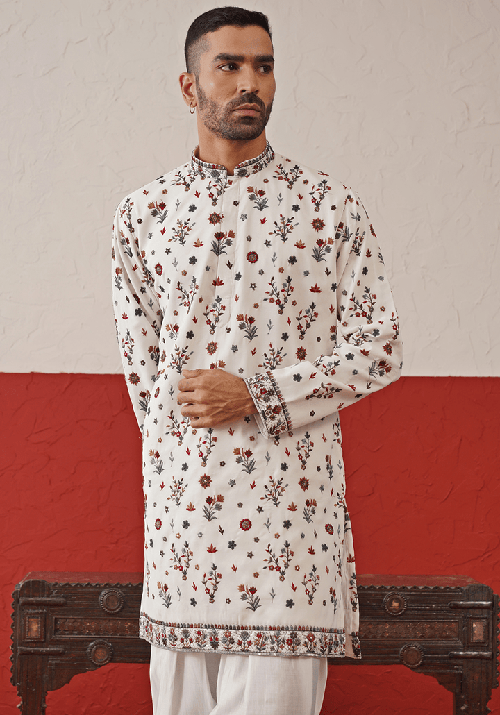 Off White Multi - Color Sequinned Kurta Set With Dupatta Kalpraag - Fabilicious Fashion