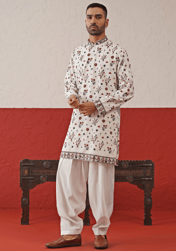 Off White Multi - Color Sequinned Kurta Set With Dupatta Kalpraag - Fabilicious Fashion