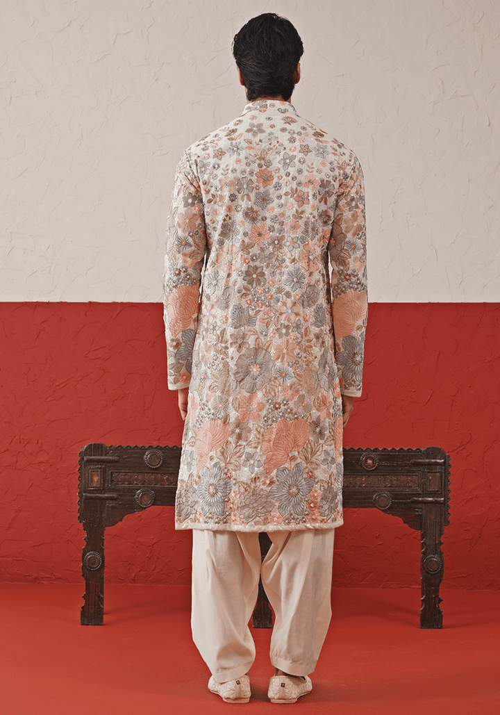 Off White Multi - Color Sequinned Kurta Set With Duppata Kalpraag - Fabilicious Fashion