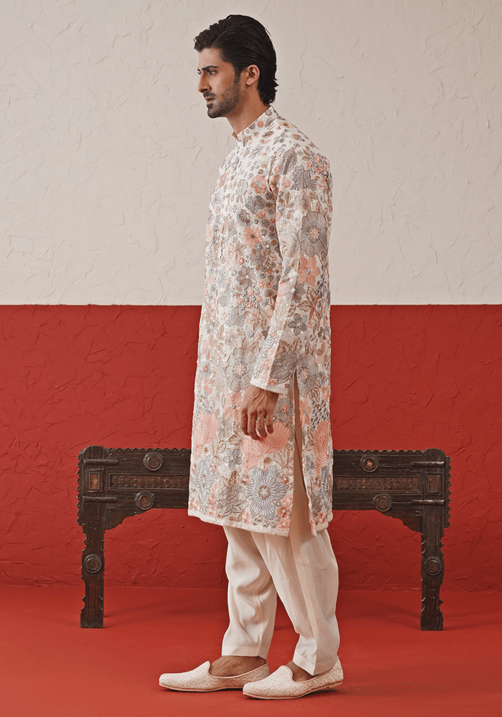 Off White Multi - Color Sequinned Kurta Set With Duppata Kalpraag - Fabilicious Fashion