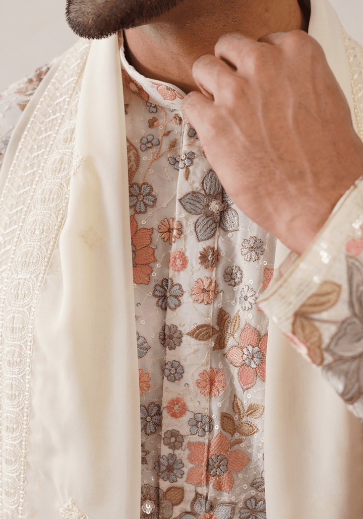 Off White Multi - Color Sequinned Kurta Set With Duppata Kalpraag - Fabilicious Fashion