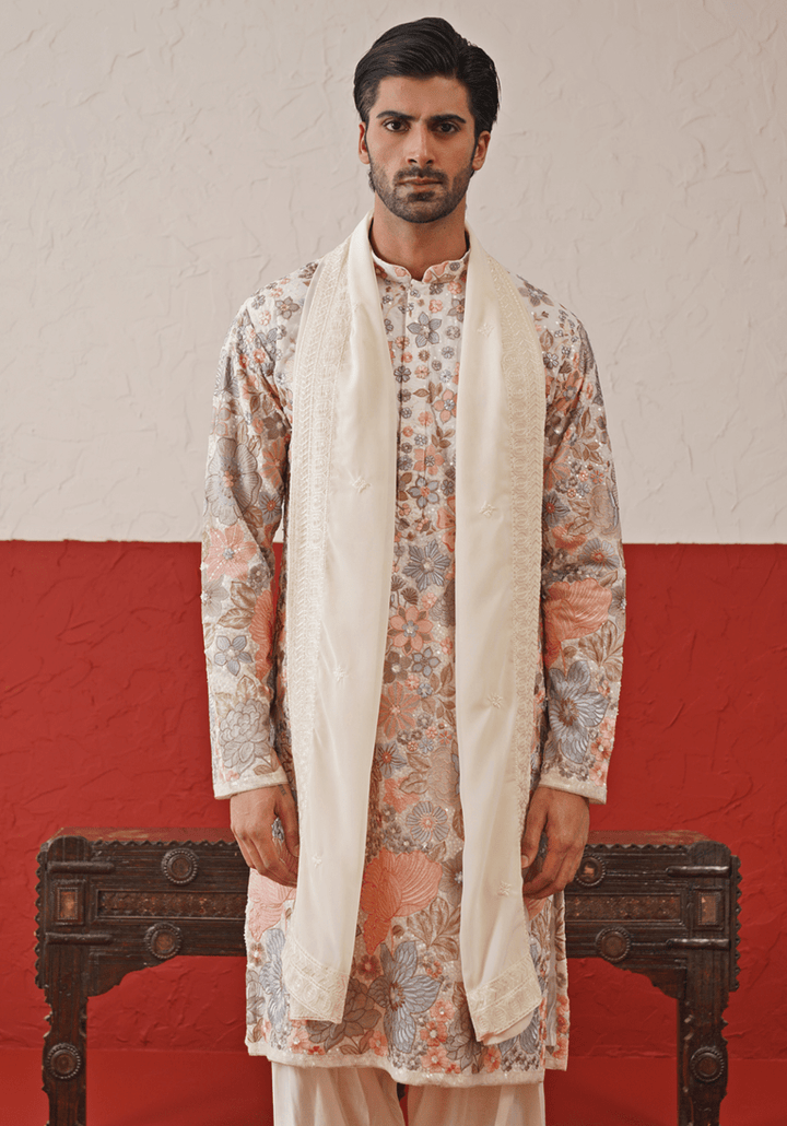 Off White Multi - Color Sequinned Kurta Set With Duppata Kalpraag - Fabilicious Fashion