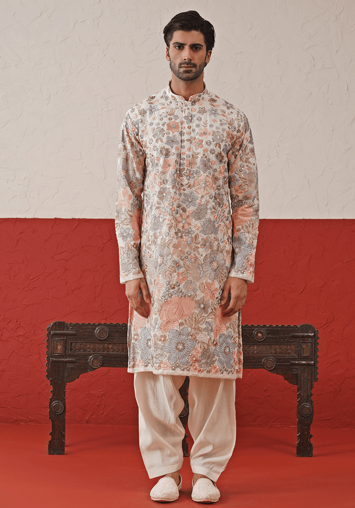 Off White Multi - Color Sequinned Kurta Set With Duppata Kalpraag - Fabilicious Fashion