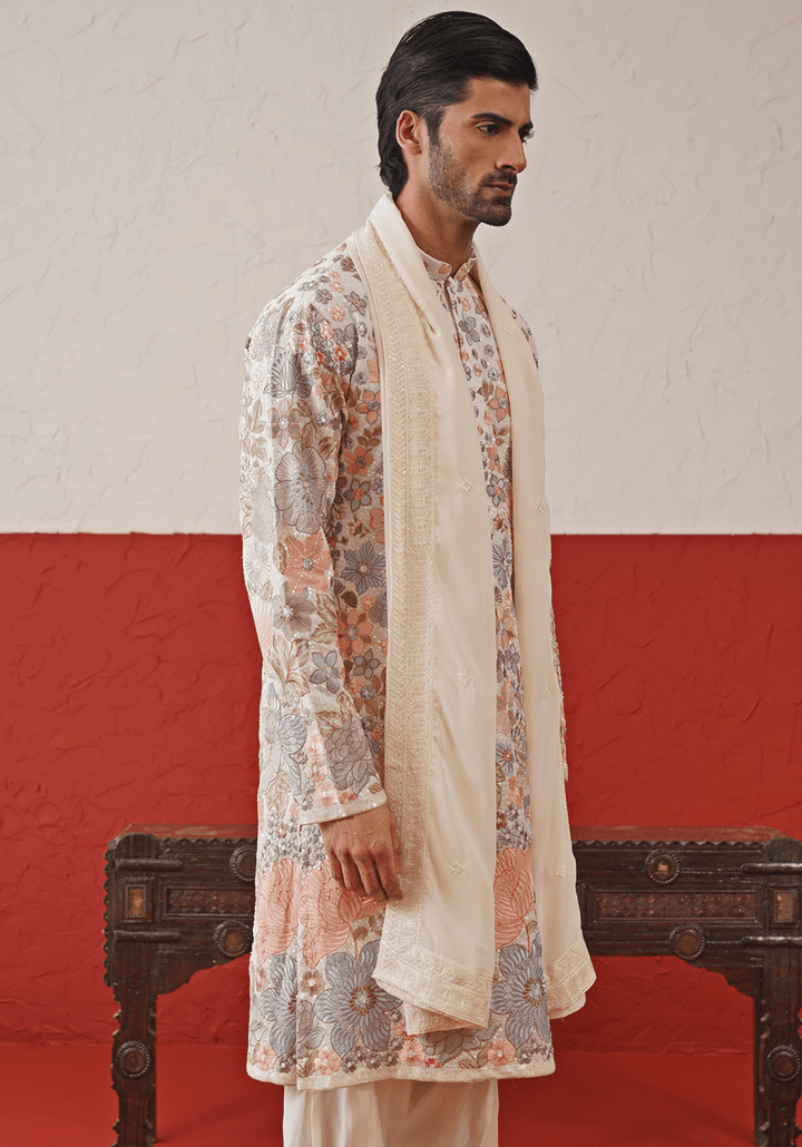 Off White Multi - Color Sequinned Kurta Set With Duppata Kalpraag - Fabilicious Fashion