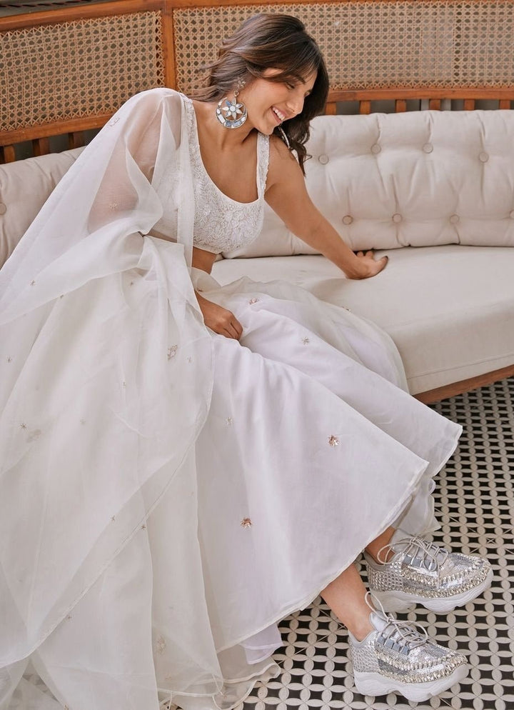 Off - White Silk Organza Kalidar Lehenga Set Zoon Tribe - Fabilicious Fashion