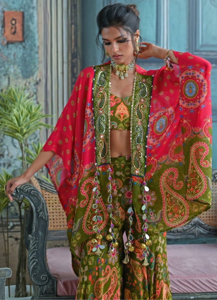 Olive Green Printed Blouse Sharara Set With Toga Juhi Bengani - Fabilicious Fashion