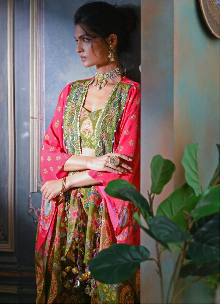 Olive Green Printed Blouse Sharara Set With Toga Juhi Bengani - Fabilicious Fashion