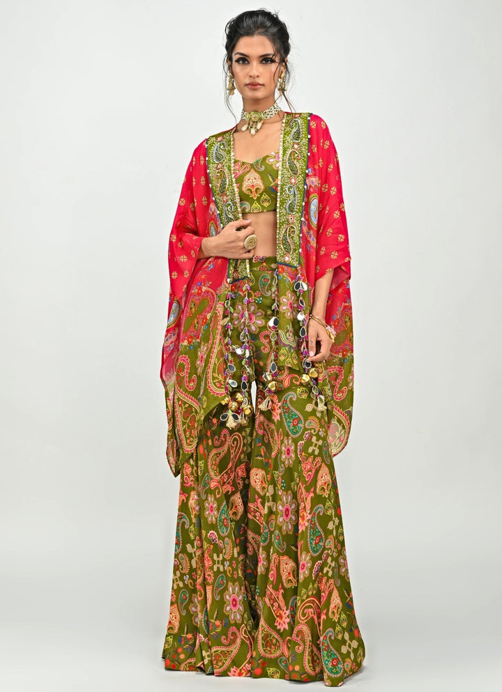 Olive Green Printed Blouse Sharara Set With Toga Juhi Bengani - Fabilicious Fashion