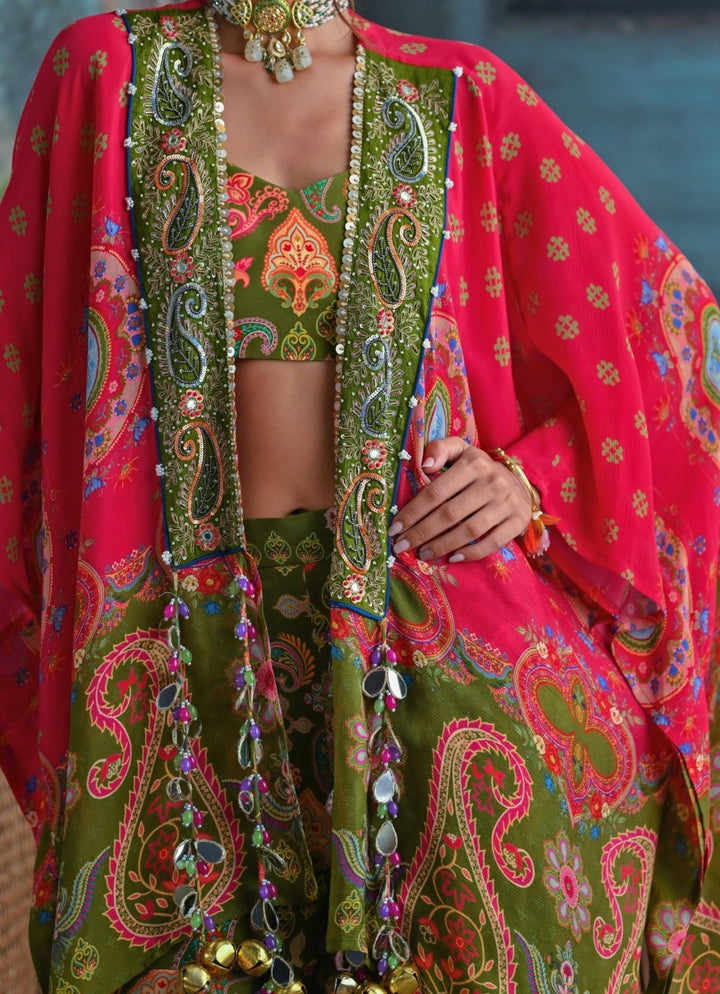 Olive Green Printed Blouse Sharara Set With Toga Juhi Bengani - Fabilicious Fashion