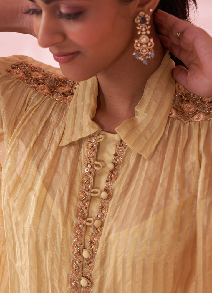 Pale Yellow Embroidered Organza Shirt Pants Set Studio Bagechaa - Fabilicious Fashion