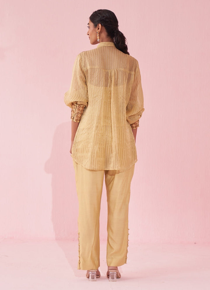 Pale Yellow Embroidered Organza Shirt Pants Set Studio Bagechaa - Fabilicious Fashion