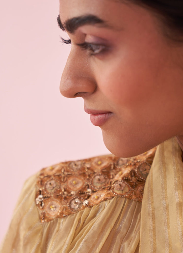 Pale Yellow Embroidered Organza Shirt Pants Set Studio Bagechaa - Fabilicious Fashion