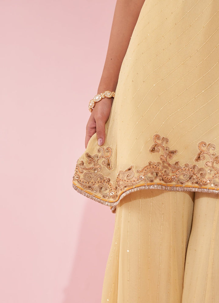 Pale Yellow Georgette Kurta Sharara Set Studio Bagechaa - Fabilicious Fashion
