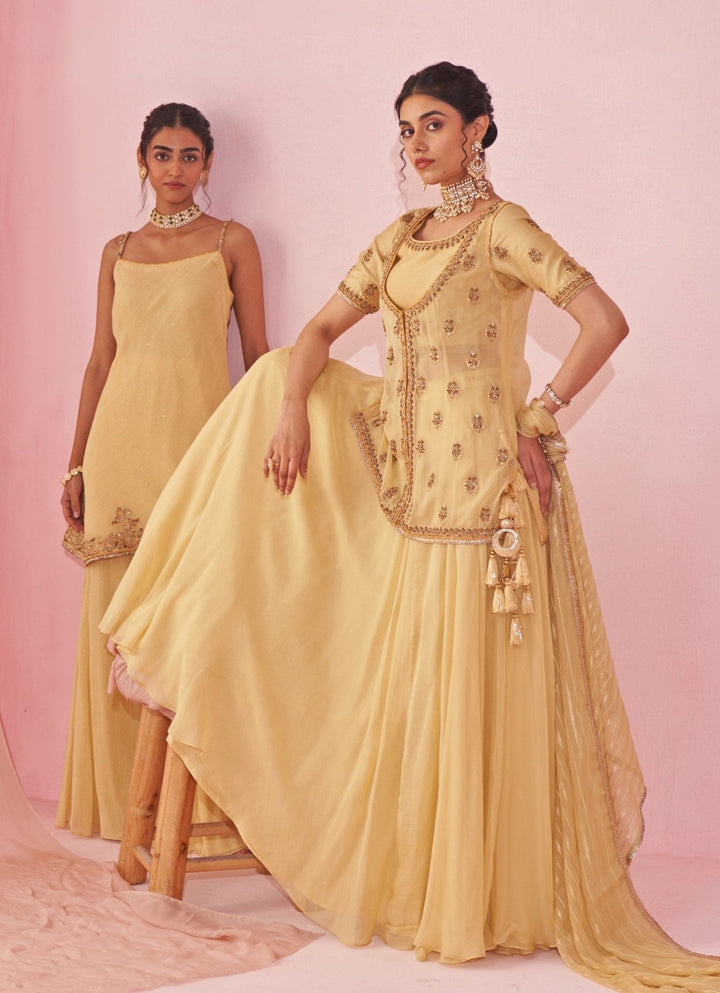 Pale Yellow Georgette Kurta Sharara Set Studio Bagechaa - Fabilicious Fashion