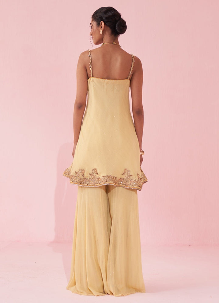 Pale Yellow Georgette Kurta Sharara Set Studio Bagechaa - Fabilicious Fashion