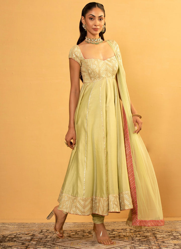Pastel Green Chanderi Silk Anarkali Set Esha Koul - Fabilicious Fashion