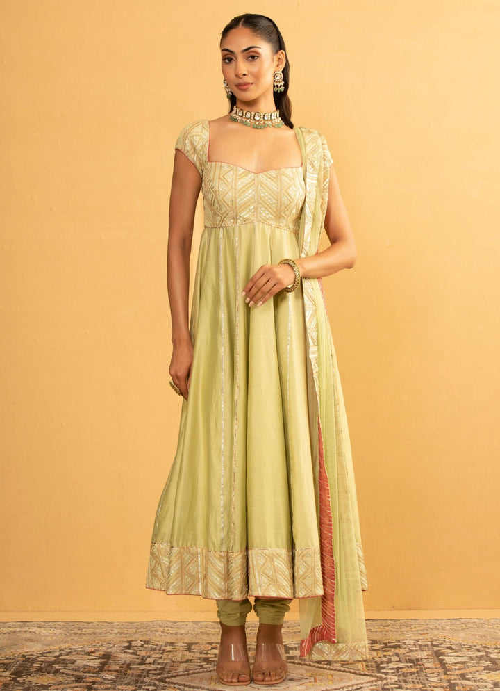 Pastel Green Chanderi Silk Anarkali Set Esha Koul - Fabilicious Fashion