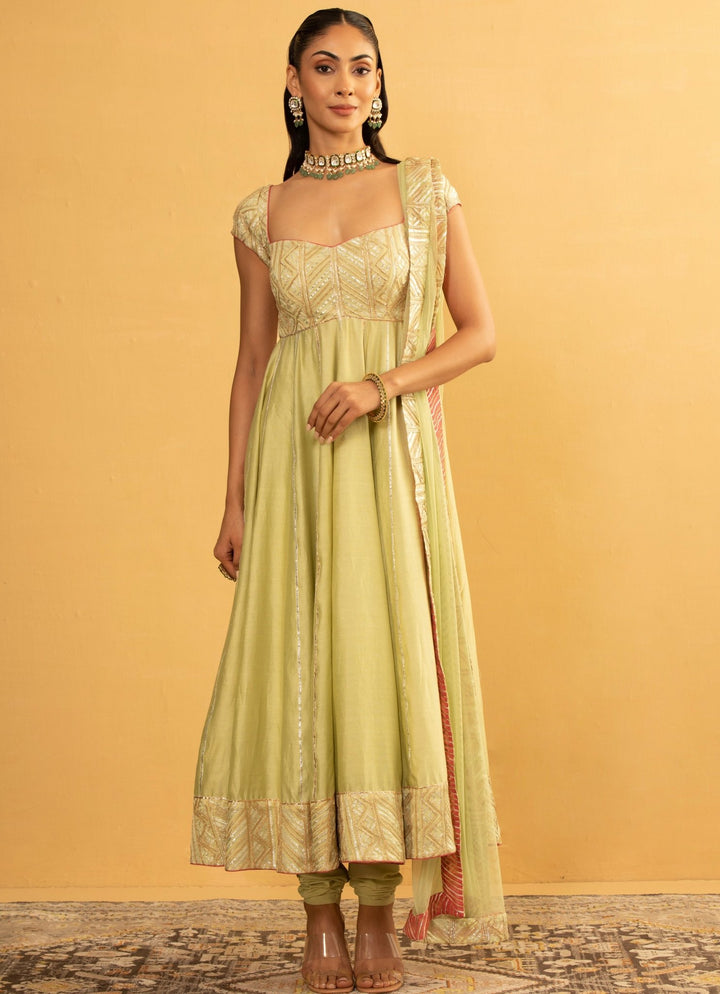 Pastel Green Chanderi Silk Anarkali Set Esha Koul - Fabilicious Fashion