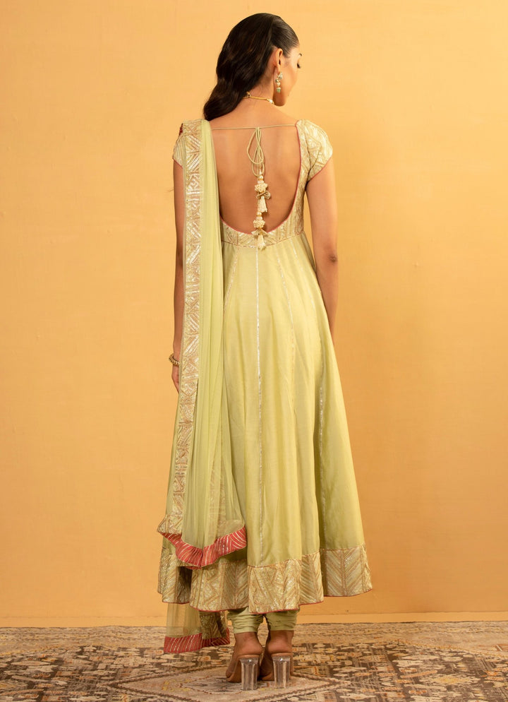 Pastel Green Chanderi Silk Anarkali Set Esha Koul - Fabilicious Fashion