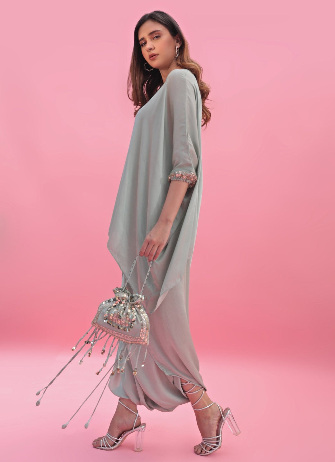 Pastel Green Hand Embroidered Potli Bag Prahnaaya - Fabilicious Fashion