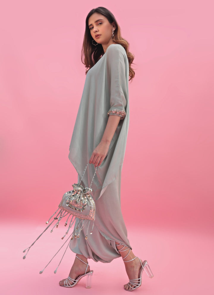 Pastel Green Hand Embroidered Potli Bag Prahnaaya - Fabilicious Fashion