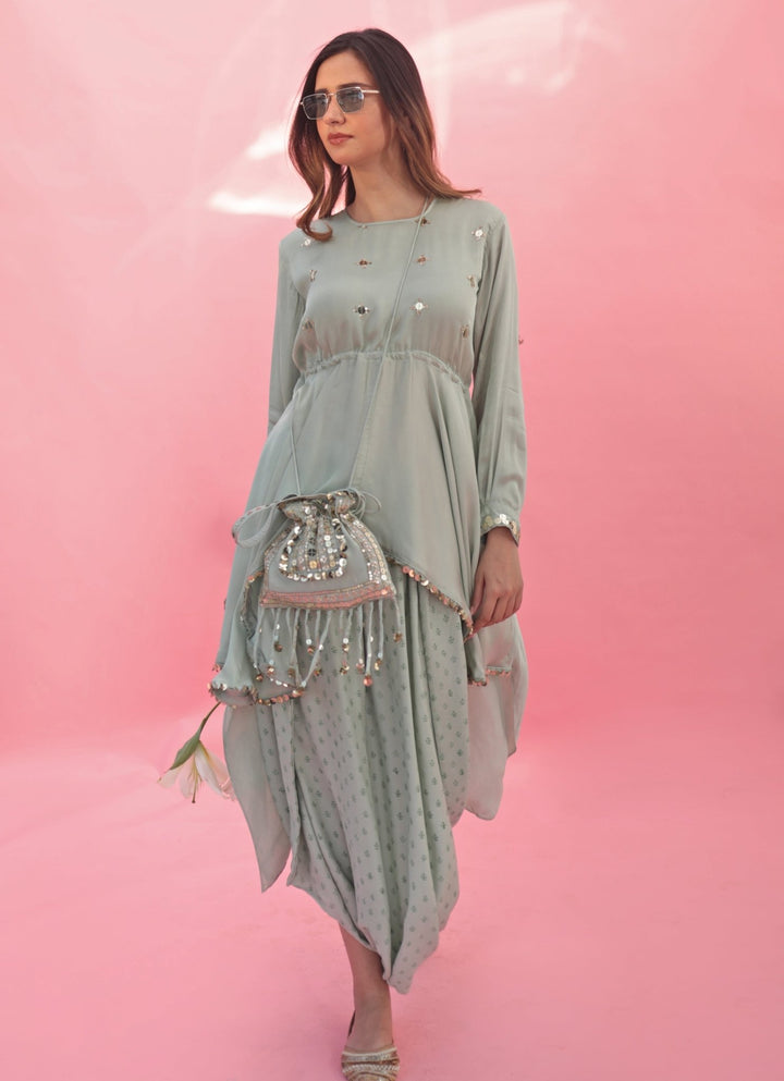 Pastel Green Hand Embroidered Potli Bag Prahnaaya - Fabilicious Fashion