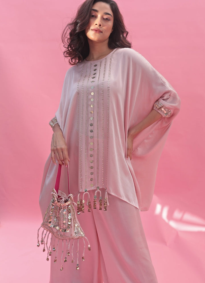 Pastel Pink Hand Embroidered Potli Bag Prahnaaya - Fabilicious Fashion