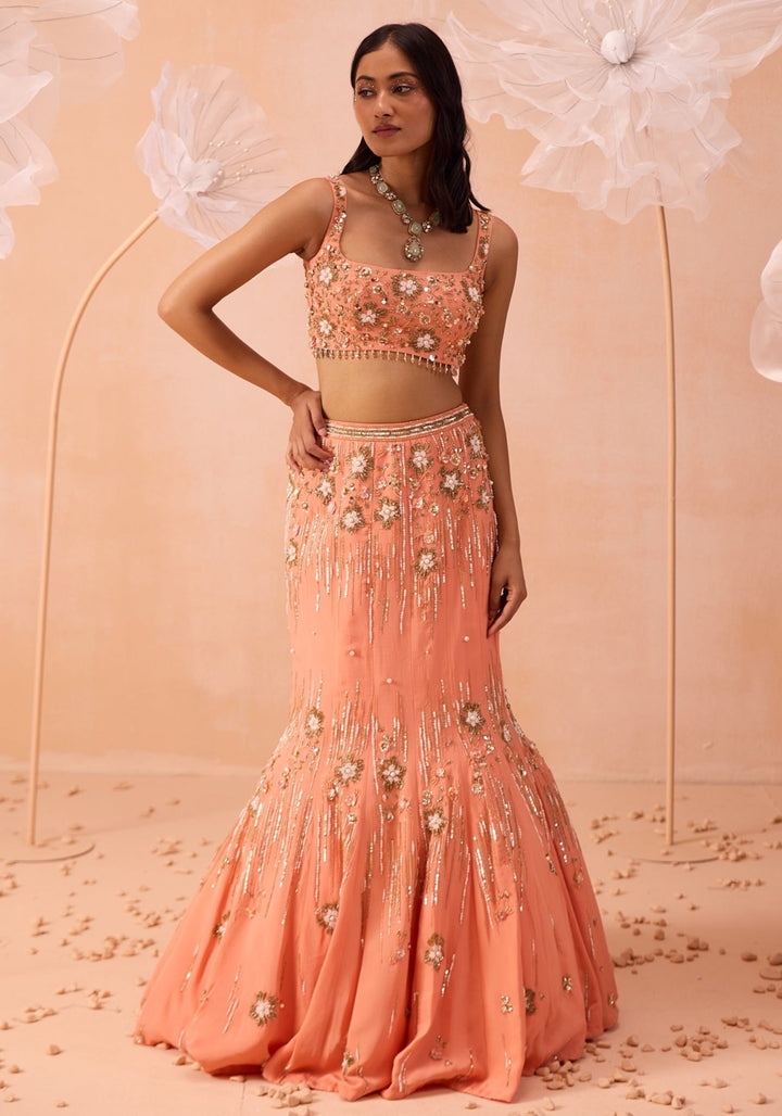 Peach Embellished Lehenga Set Parul Gandhi - Fabilicious Fashion