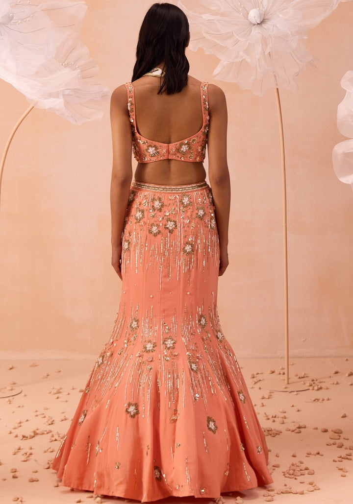 Peach Embellished Lehenga Set Parul Gandhi - Fabilicious Fashion
