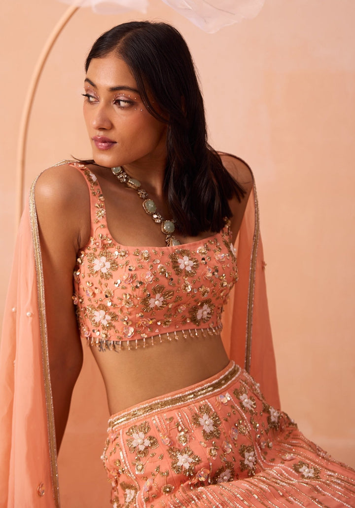 Peach Embellished Lehenga Set Parul Gandhi - Fabilicious Fashion