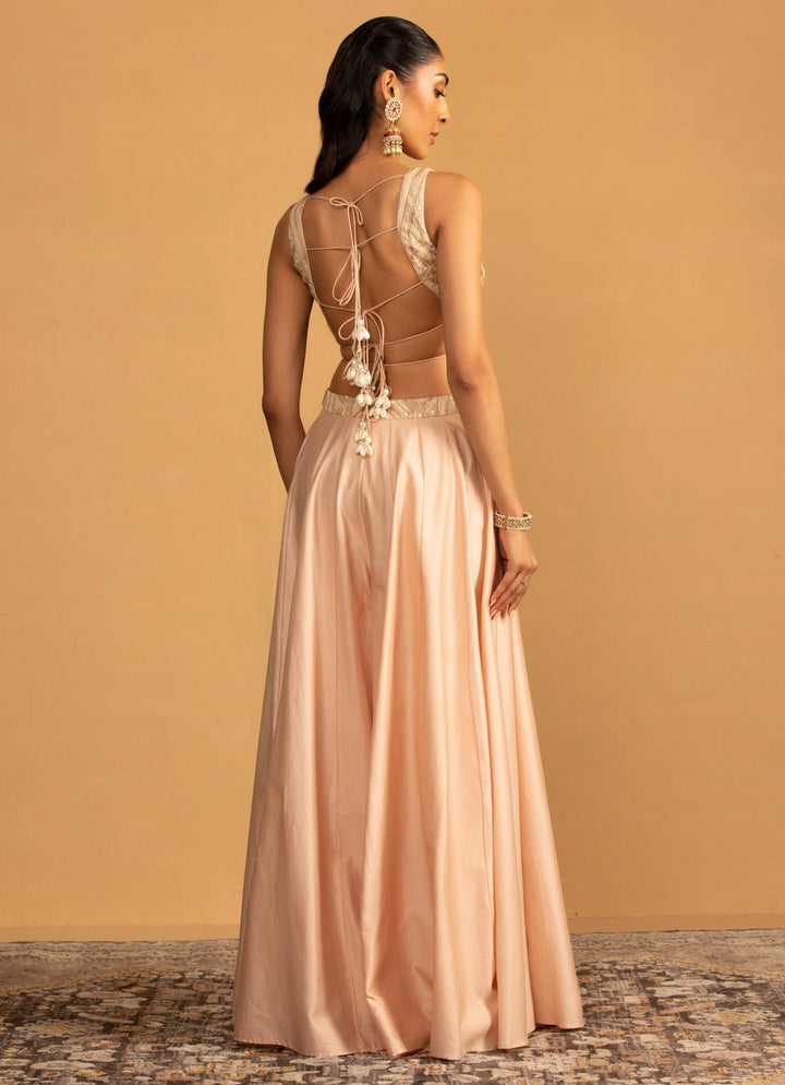 Peach Georgette Embroidered Sharara set Esha Koul - Fabilicious Fashion