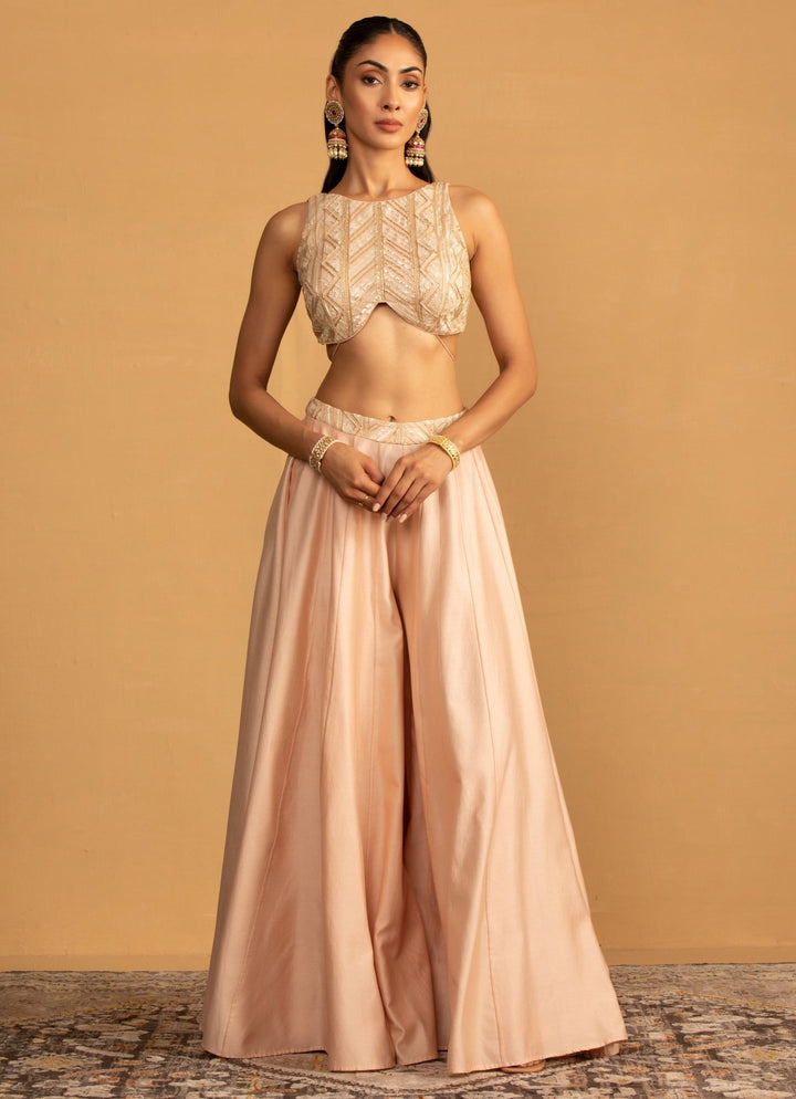 Peach Georgette Embroidered Sharara set Esha Koul - Fabilicious Fashion