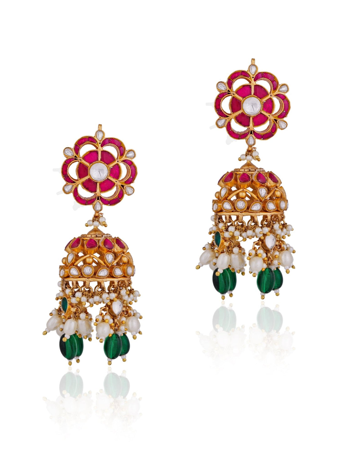 Pink and Green Stone Jhumki Earrings Riana by Shikha Jindal - Fabilicious Fashion